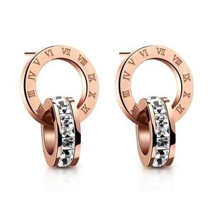 Roman Numeral Drop Earrings - Rose Gold Plated